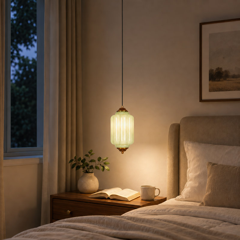 Luminaire suspendu en verre vert 1 lumière avec détails en laiton rétro