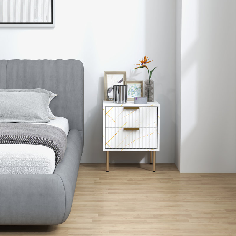 40cm W Engineered Wood Bedside Table, White