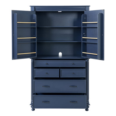 Freestanding Large Kitchen Pantry , 43.3X20x77.3Inch Tall Storage Cabinet Cupboard With 6 Door Shelves, 2 Adjustable Shelves And 5 Drawers,Blue