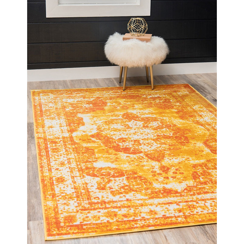Sandrine Ikat Area Rug in Orange, Rectangle 2'2" x 3'