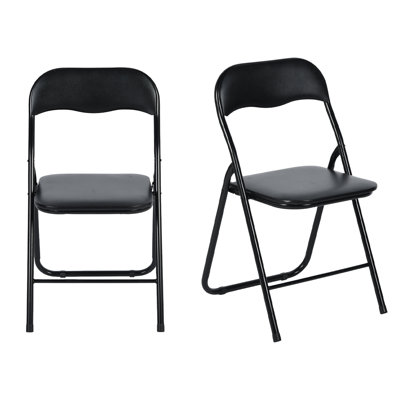 Ensemble de deux chaises pliantes en similicuir noir et acier