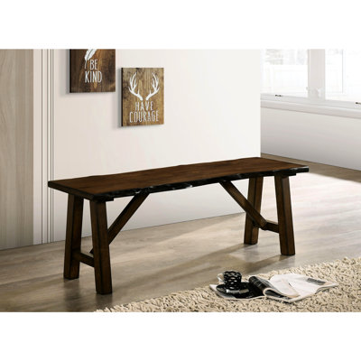 Banc rustique contemporain en bois massif avec une finition noyer et un bord vivant unique pour la décoration de la salle à manger, table moderne de 17,9 po de hauteur, 54,46 de long, 14 de large, haut