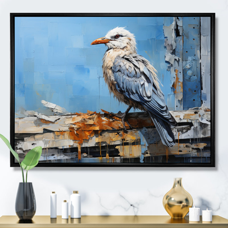 " Seagull Coastal Guardian Collage ", Black Floater Framed, 30" H x 40" W x 1.5" D