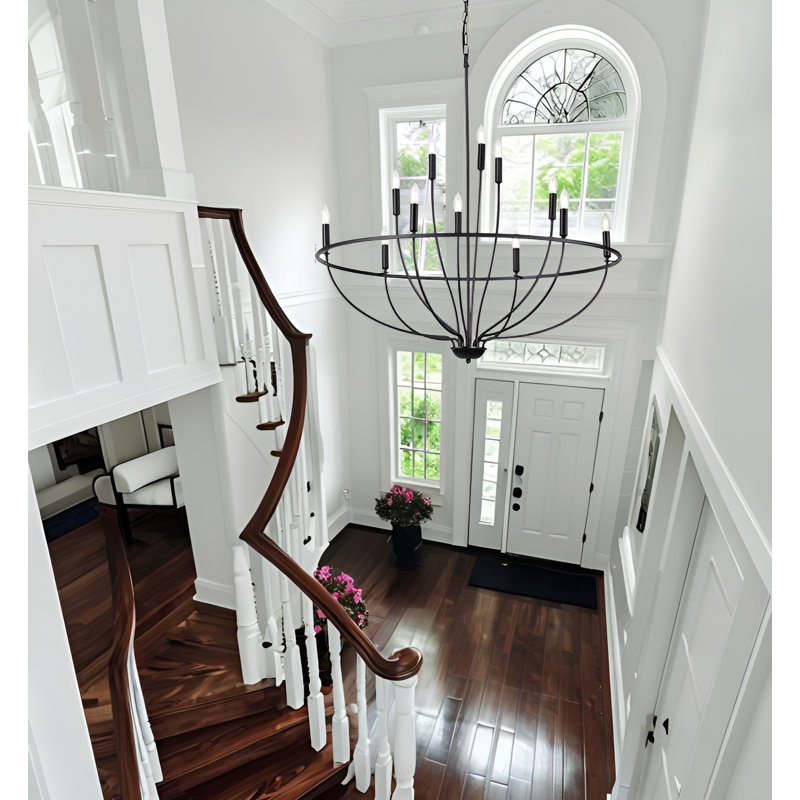 12-light Graceful Curve Tiered Chandelier In Santi Black, Satin Black