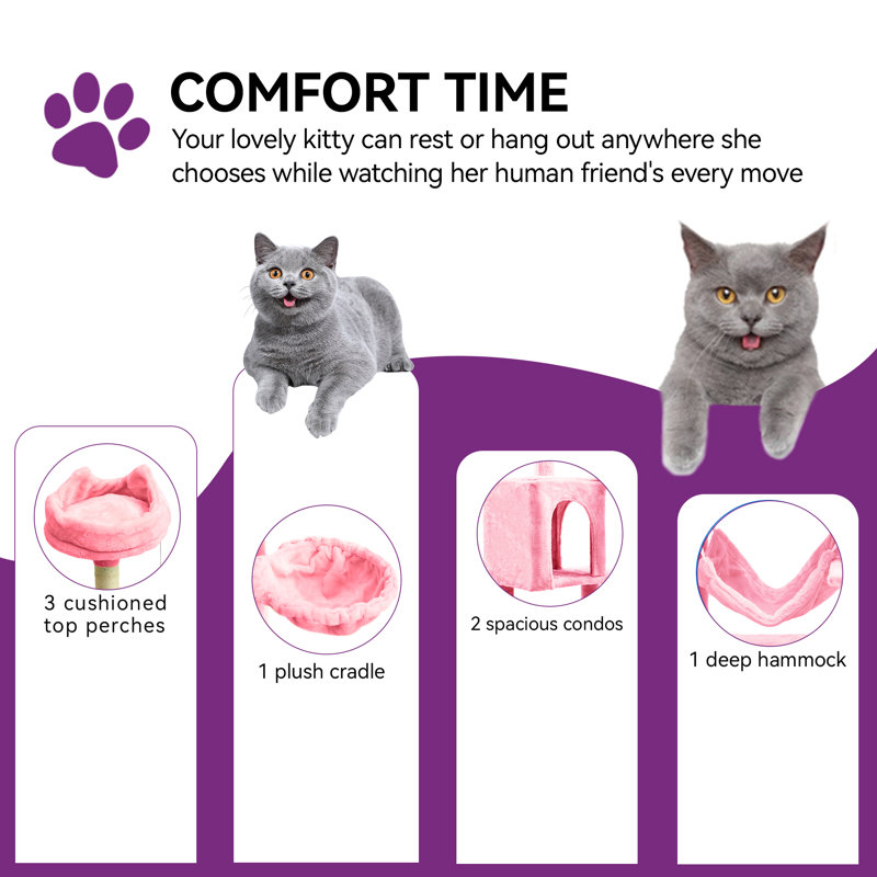 75" H Drusi Multi-Level Large Cat Tree with 3 Perchs, Pink