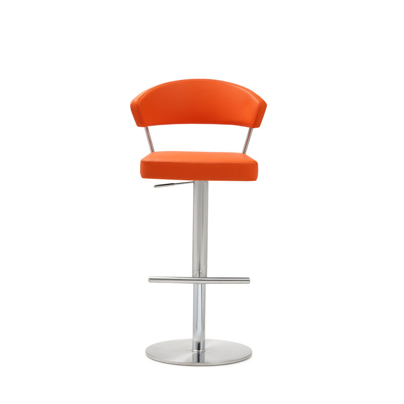 Oksen Swivel Upholstered Faux Leather Adjustable Height Counter Stool with Stainless Steel Frame, Orange