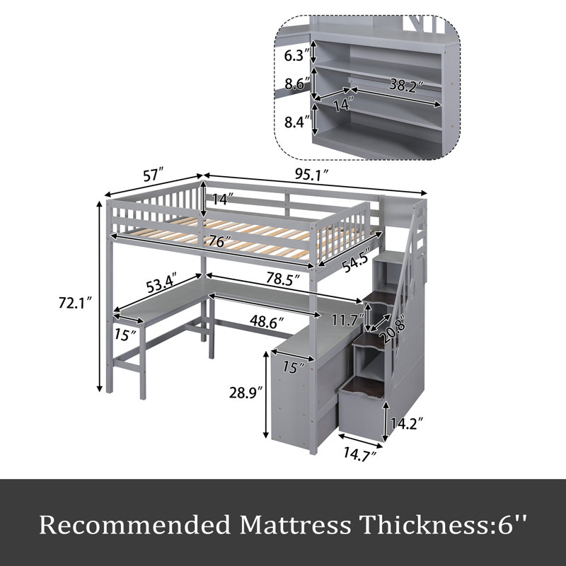 Lit mezzanine double Johandy Kids, Gris