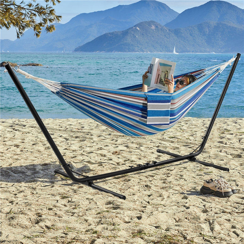 Double Classic Hammock with Stand, Blue Red Stripe