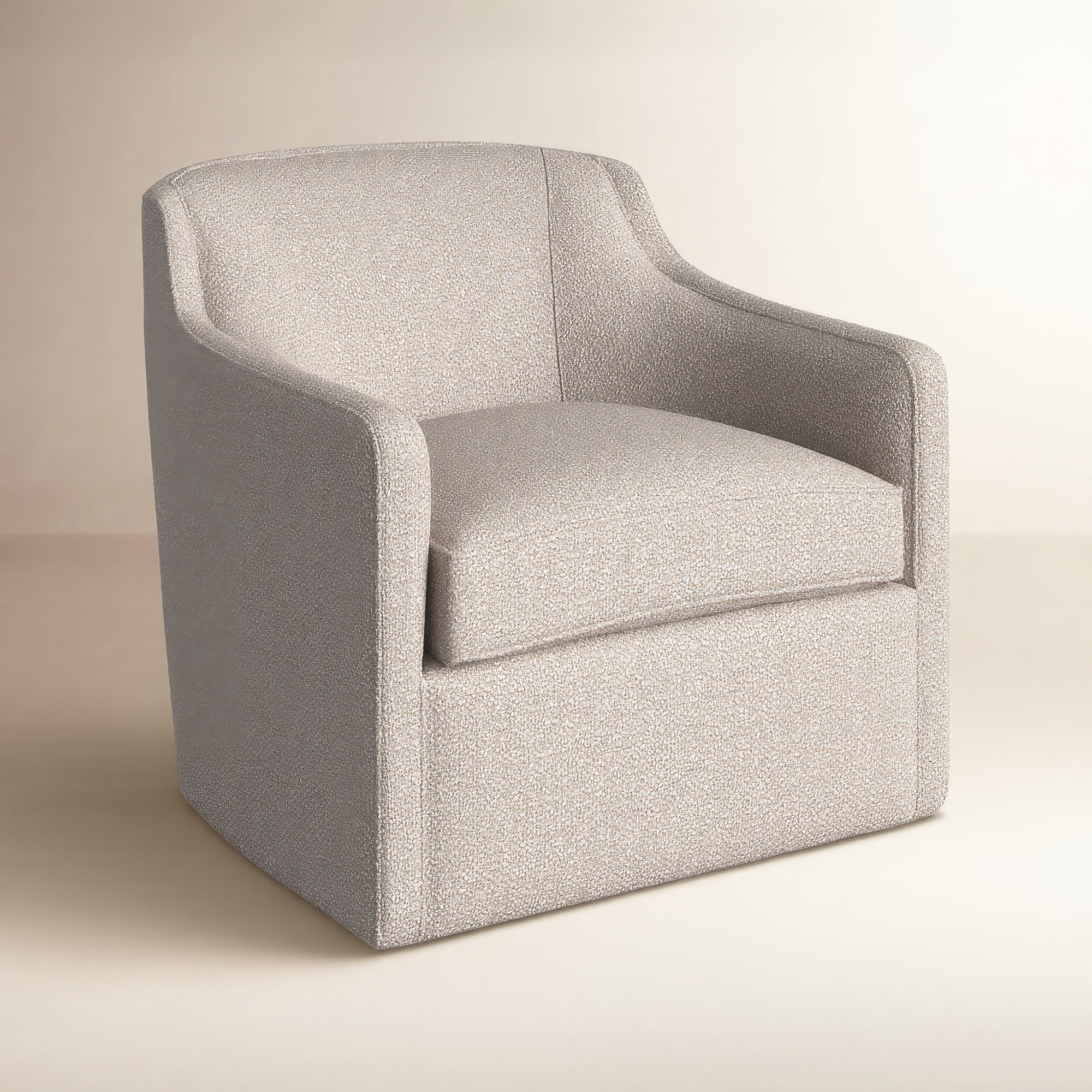 Marietta Upholstered Swivel Armchair, Davis Fog Performance Bouclé