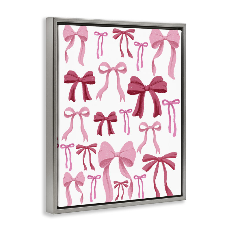 Cadre flottant rose et rouge Bows All Over, design par Marcus Prime, Cadre flottant gris lustré, H 21 po x l 17 po