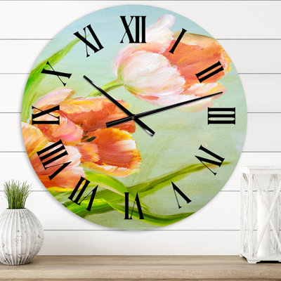 Horloge murale rétro - fleurs tulipes rouges rétro I