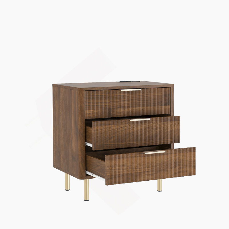 Table de chevet, table de chevet avec station de charge et veilleuse, Bois