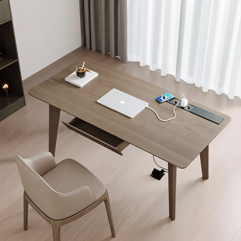 Bureau 62,99 po moderne en bois massif brun minimaliste, 29.53" H x 62.99" W x 31.5" D