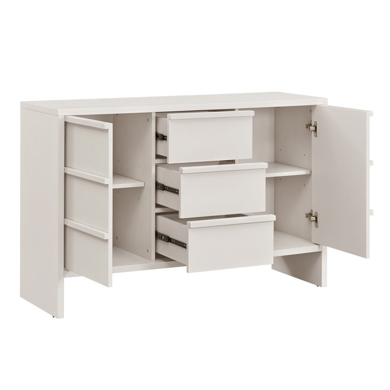 Buffet 47,3 "Mid Century Modern Buffet, armoire de rangement blanche avec 2 portes et 3 tiroirs pour la salle à manger