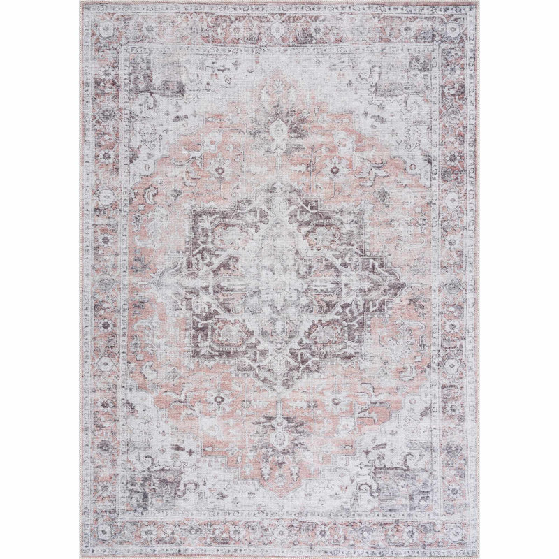 Tapis rose lavable à la machine Mirandola, Rectangle 6 pi 7 po x 9 pi