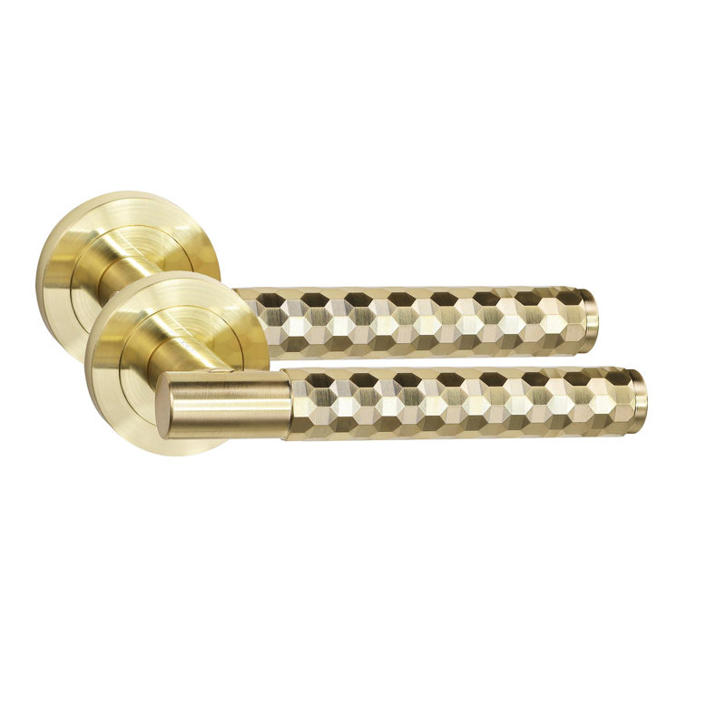 Golden Grace 1 Set Knurled Hex Cut T-Bar Euro Lock Door Handle Set with Key and Key Barrell 70mm