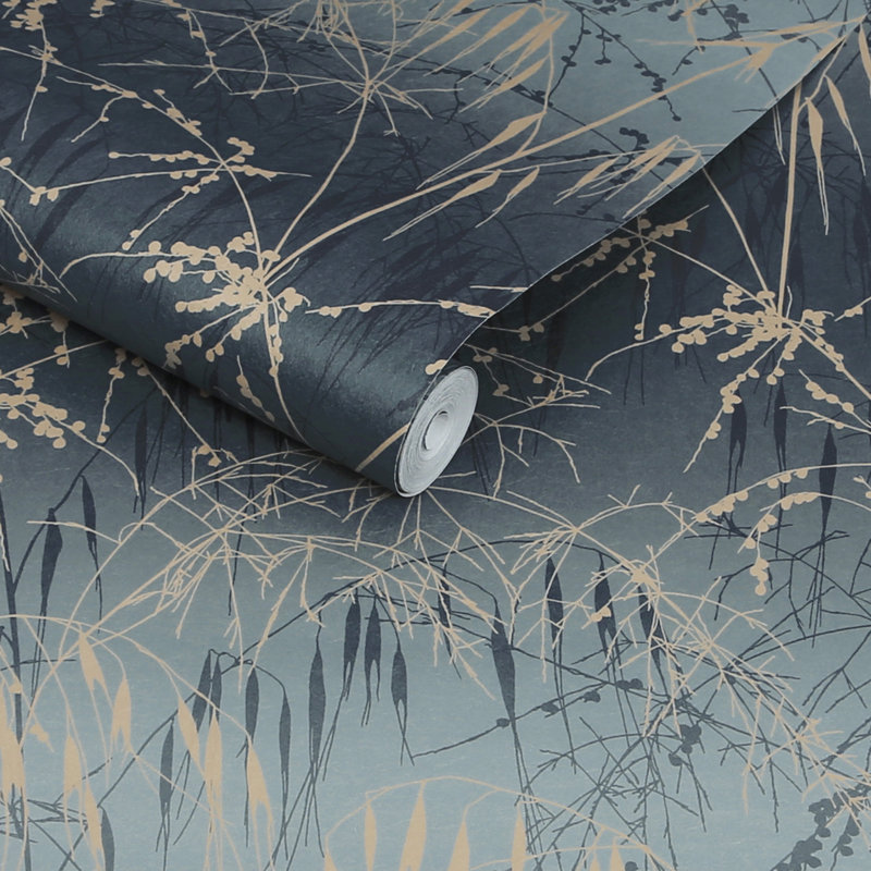 Clarissa Hulse Meadow Grass Olive Wallpaper, Blue