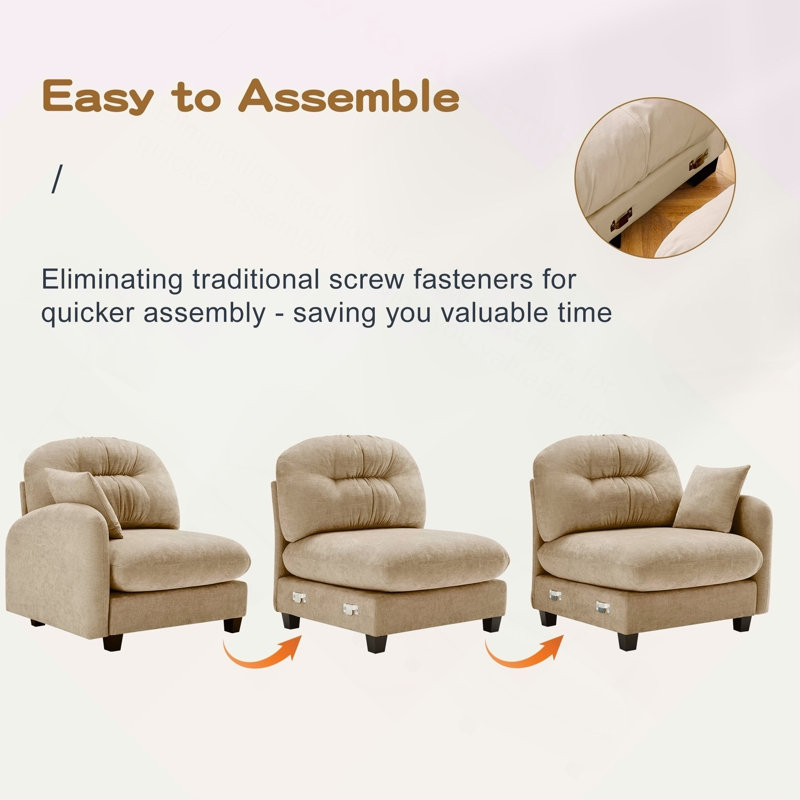 Canapé modulaire modulaire en forme de L avec repose-pieds, tissu chenille de qualité supérieure, conception plissée matelassée, conception ergonomique facile à installer, convient aux chambres à coucher, aux salons de lecture, au chameau
