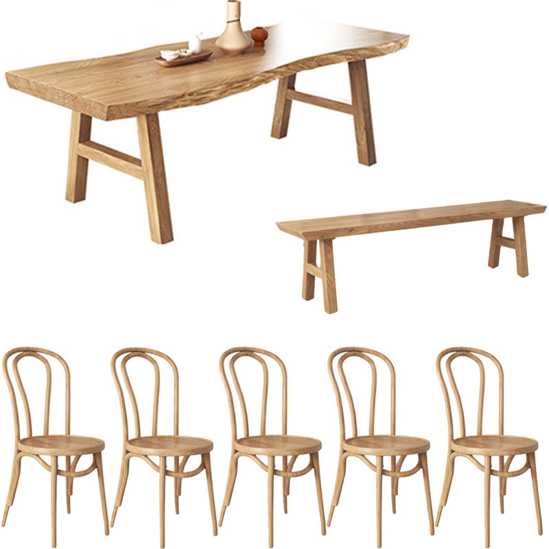 Ensemble de table de salle à manger en bois massif de style japonais, H 29,5 po x L 78,7 po x l 31,4 po