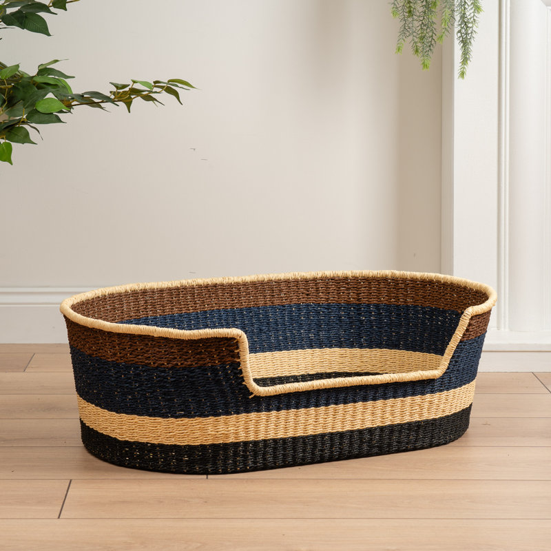 Navy & Brown Stripe Woven Pet Bed with Mat, Medium (26 - 40 lbs), 24cm H x 72cm W x 46cm D