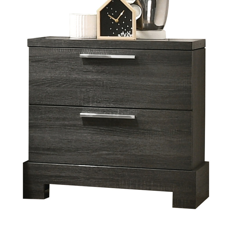 Table de chevet 2 en chêne gris et chêne fonctionnel avec 2 tiroirs, structure robuste et durable