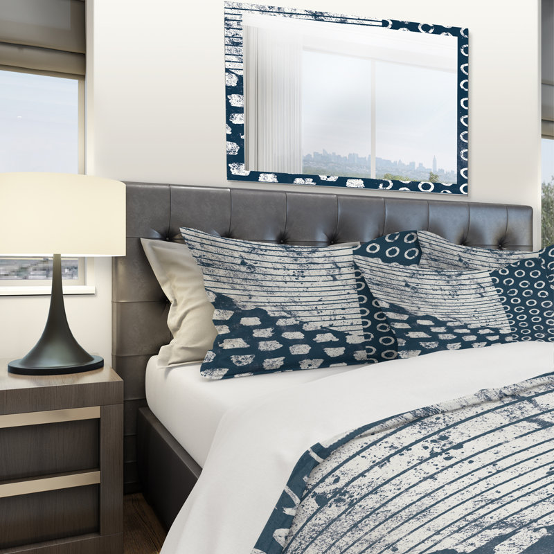 Indigo rayures and Tile - Ensemble de housse de couette moderne et transitionnel - Microfibre de polyester