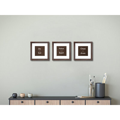8x8 Picture Frame Set of 3 with Real Glass for Pictures 5x5 with Mat or 8x8 Without Mat, Wall Gallery or Tabletop display Photo Frames in Walnut