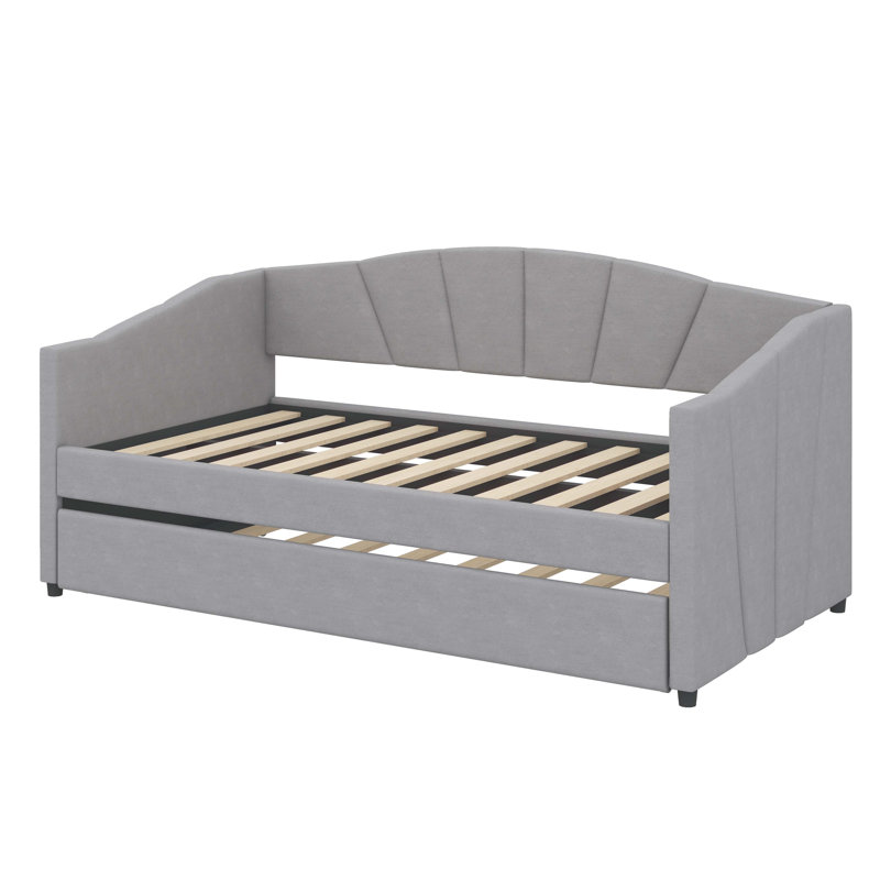 Twin-Size Upholstered Sofa-Style Daybed With Under-Bed Trundle, Gray