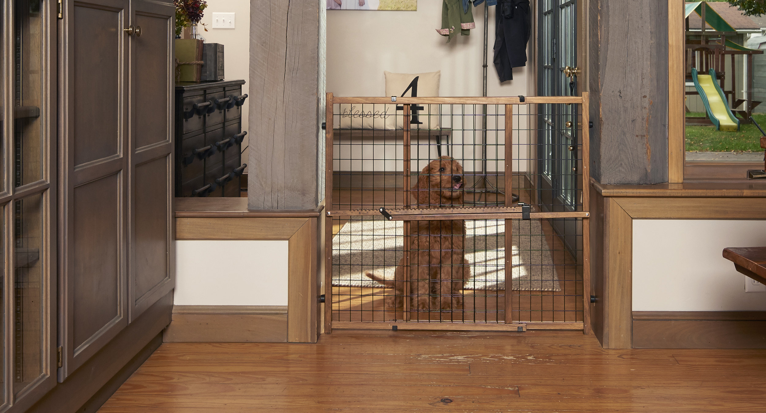 Evenflo Farmhouse Pressure-Mounted Baby Gate - 26-42 Inch Adjustable, No Hardware Needed