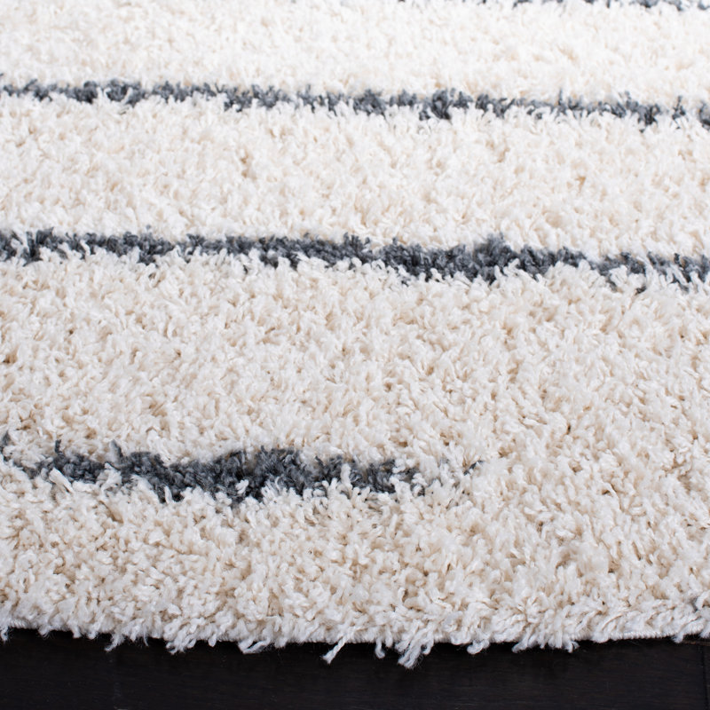 Tapis rayé ivoire / gris foncé Siragan, Carré 2 pi 7 po