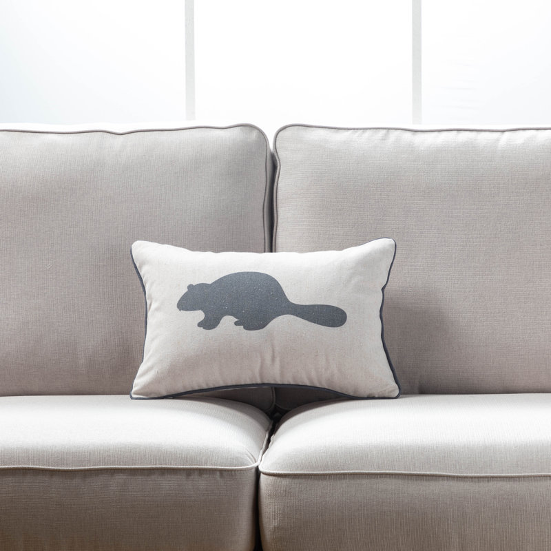 Beaver Animal Print Linen Reversible Throw Pillow, Bottle Green
