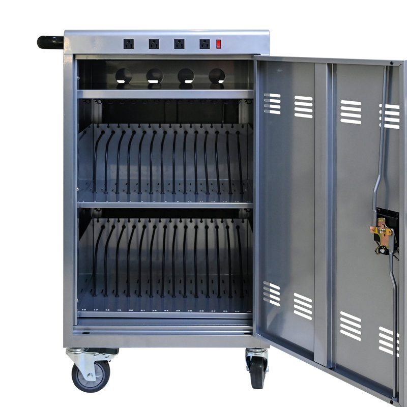 35 chariots de charge mobiles argentés - ordinateurs portables et tablettes à charge rapide, rangement sécuritaire, armoire intégrée, charge rapide, sécurité verrouillée, durabilité