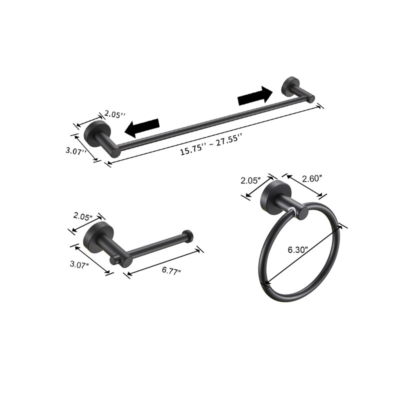 Ensemble de quincaillerie de salle de bain 3 pièces, Noir