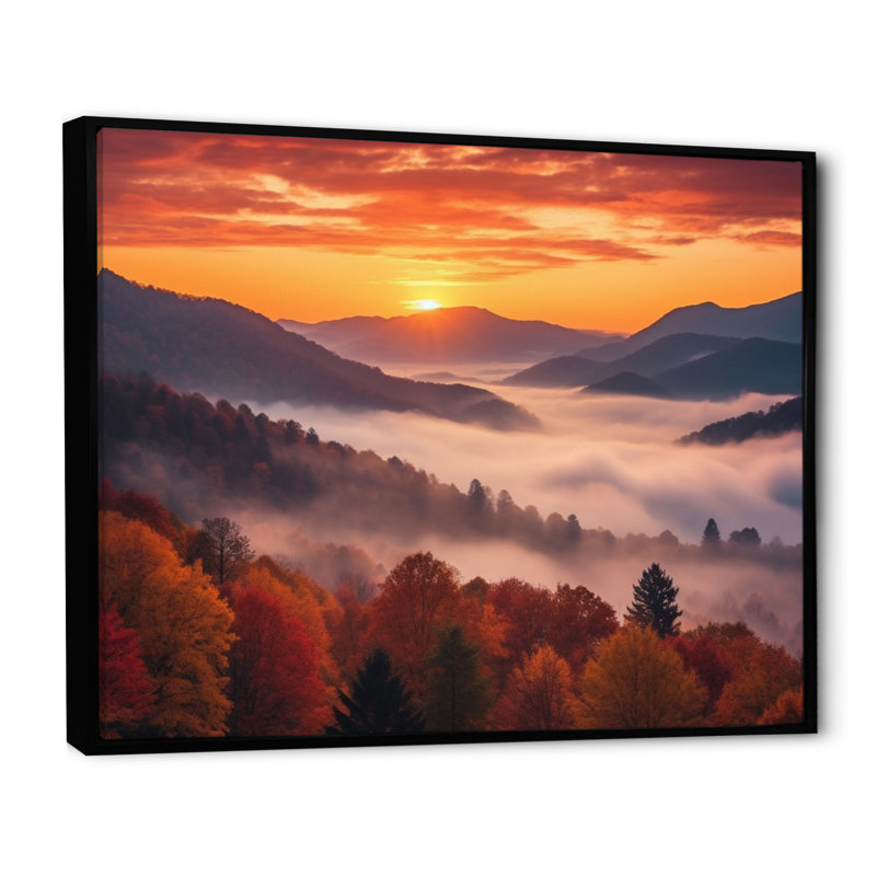 Tennessee Great Smoky Mountains Sunset II - Tennessee, art mural sur toile, H 16 po x l 32 po, Noir