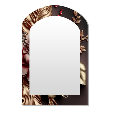 Vintage Glam Rose II - grand miroir mural asymétrique floral, miroir arche traditionnel unique, impression d'art en métal