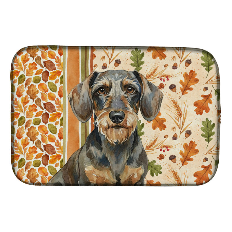 Wirehaired Wild Boar Dachshund Heirloom Fall Dish Drying Mat