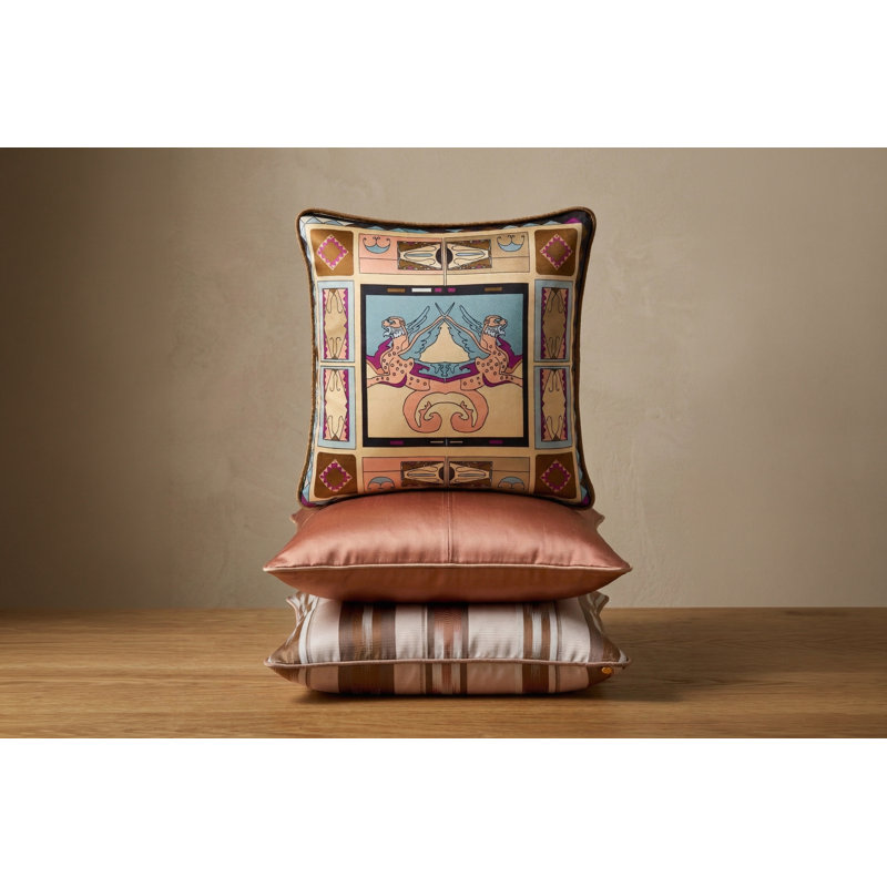 Zeugma Mosaic Printed Silk Pillow, Taupe