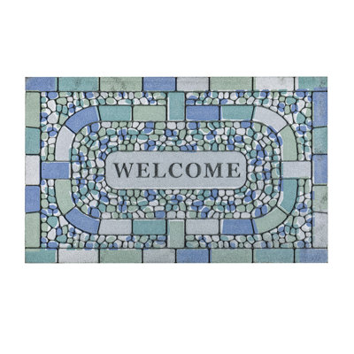 Sea Glass Inspired Embossed Flocked Floor Mat with Rubber Backing