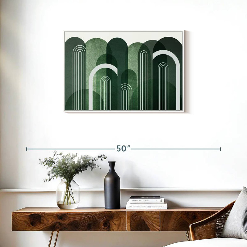 Arches Mid-Century vert émeraude, Cadre flottant blanc, 31 po x 21 po