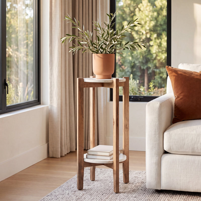 Oakdale Genuine Marble End Table with Storage, 25" H x 12" W x 12" D, Natural/White