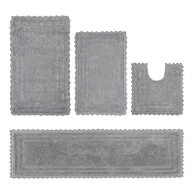Rasika 100% Cotton Tufted 4  Piece Bathroom Rug Set, Reversible, Super Absorbent & Extra Soft Machine Washable Bath Rug Ideal for Shower & Tub Areas