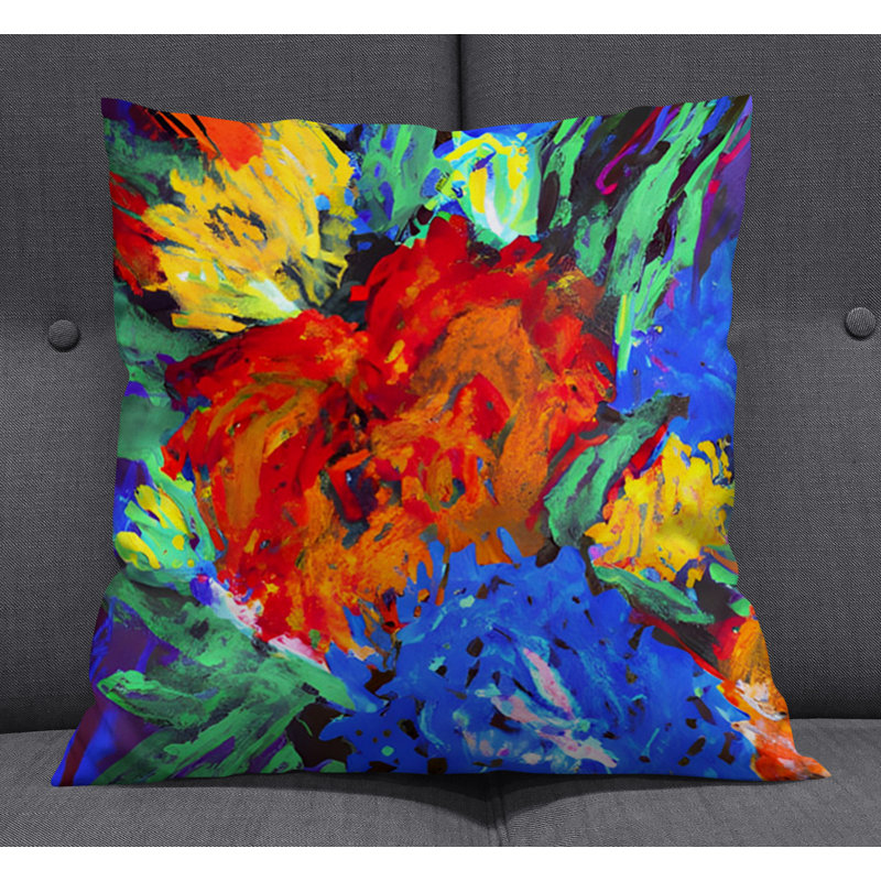 Throw Pillow With Insert, 16"H x 16"W, Blue/Red Floral/Abstract 1