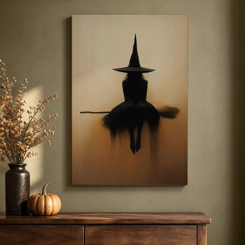 Silhouette de sorcière en flou de mouvement, tableau abstrait numérique sur toile tendue sur châssis, 61 cm (H) x 91 cm (L), prêt à accrocher