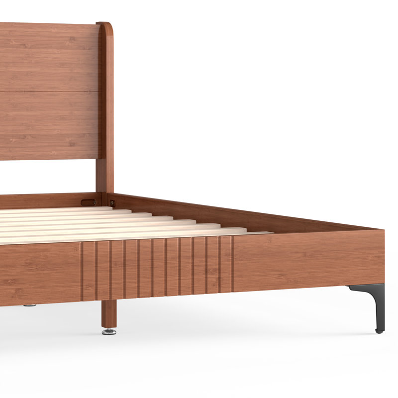 Lit plateforme Gario Mid-Century avec structure en bambou et coins arrondis, Naturel, Lit double