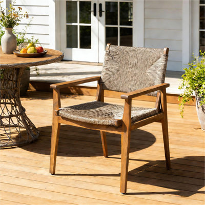 Chaise de salle à manger d'extérieur durable avec structure en bois d'acacia, siège en osier tissé à la main, meubles de jardin de patio (compatible avec la table assortie)