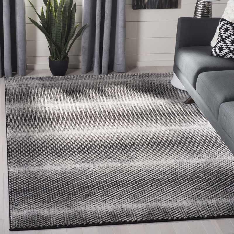 Tapis noir / blanc à motif abstrait Kearney, Rectangle 4 pi x 6 pi
