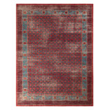 Distressed Homage Hand Knotted Wool Geometric Area Rug in Blue, Orange, Red, Beige, Brown