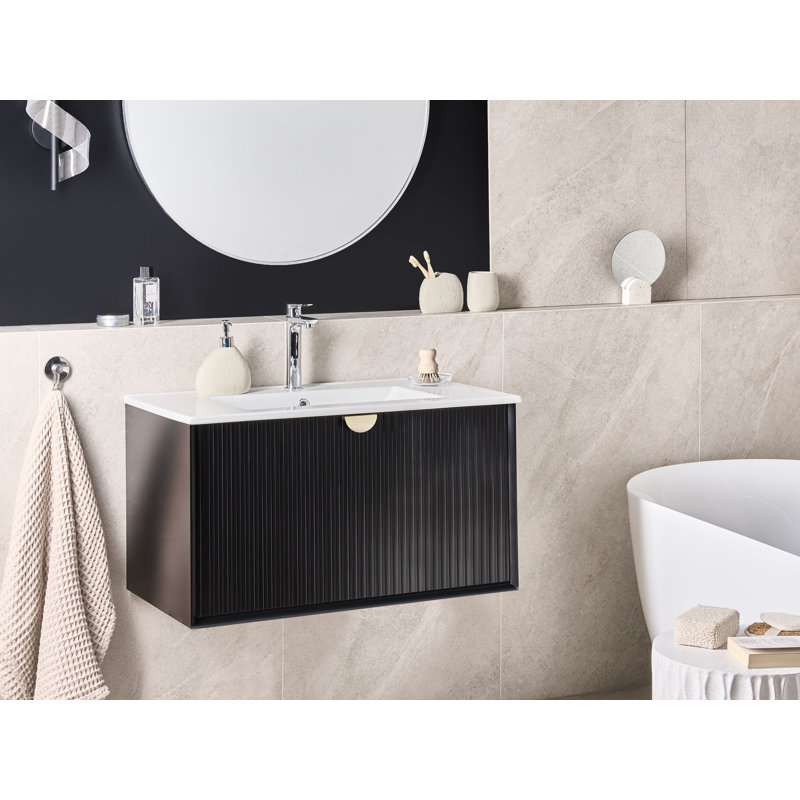 Cerstin 80.00mm Single Bathroom Vanity with Basin, Black