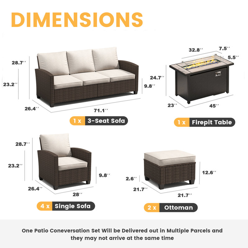 Ensemble de conversation d'extérieur 6 pièces avec coussins