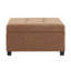 Banc de rangement rembourré 35 po carré en similicuir brun avec revêtement gaufré et pieds en bois de bouleau pour le salon et le bureau